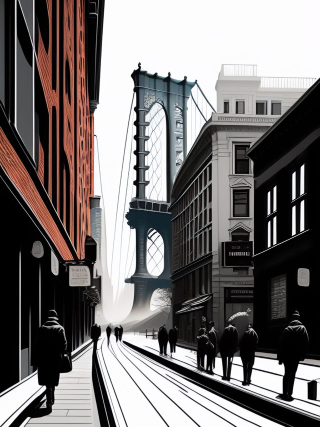 A Line Art Illustration of a Brooklyn Street